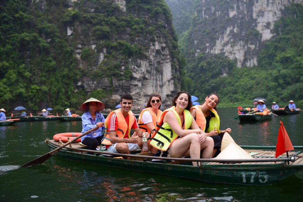 A traditional boat ride in Tam Coc, Ninh Binh