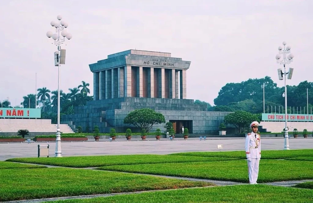 Ho Chi Minh Mausoleum with guards standing in front